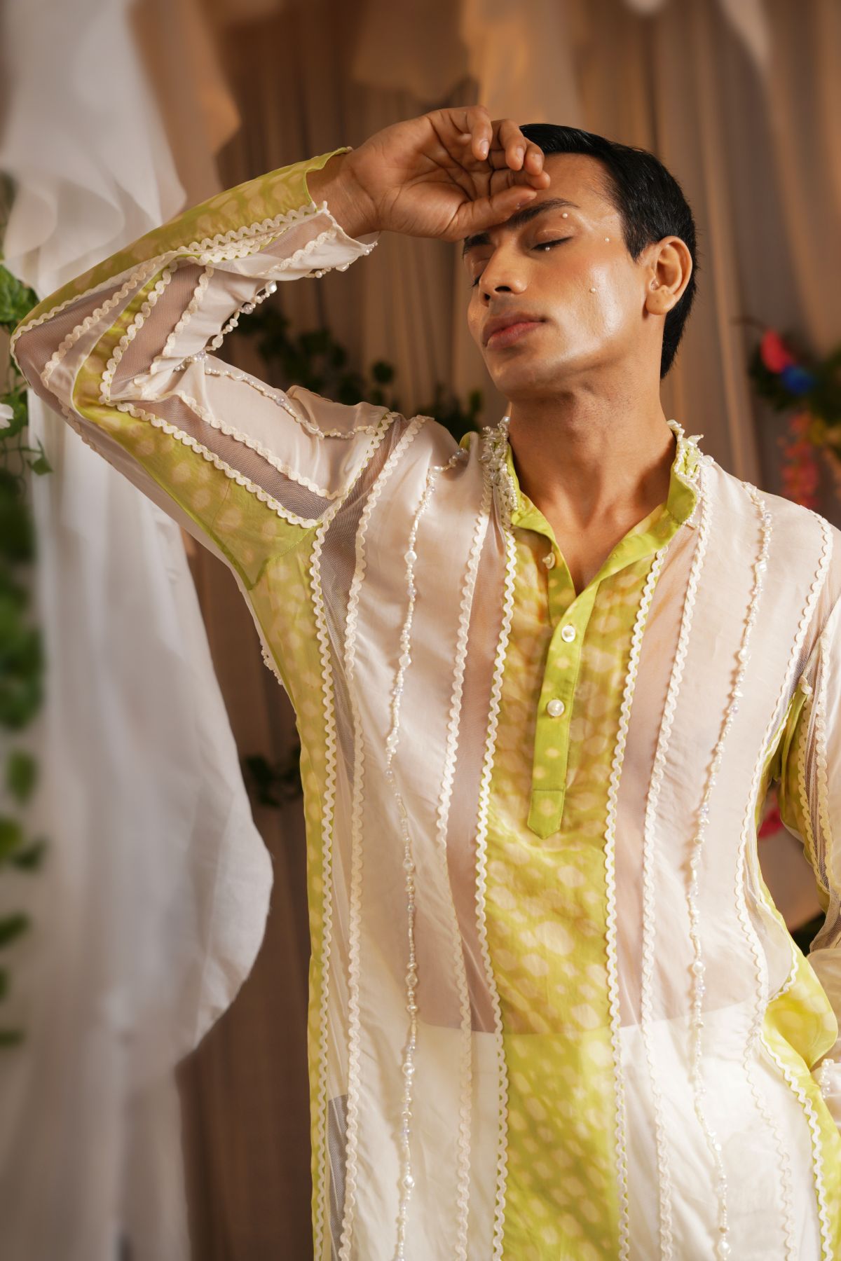 Beaded Panel Kurta With Straight Pants