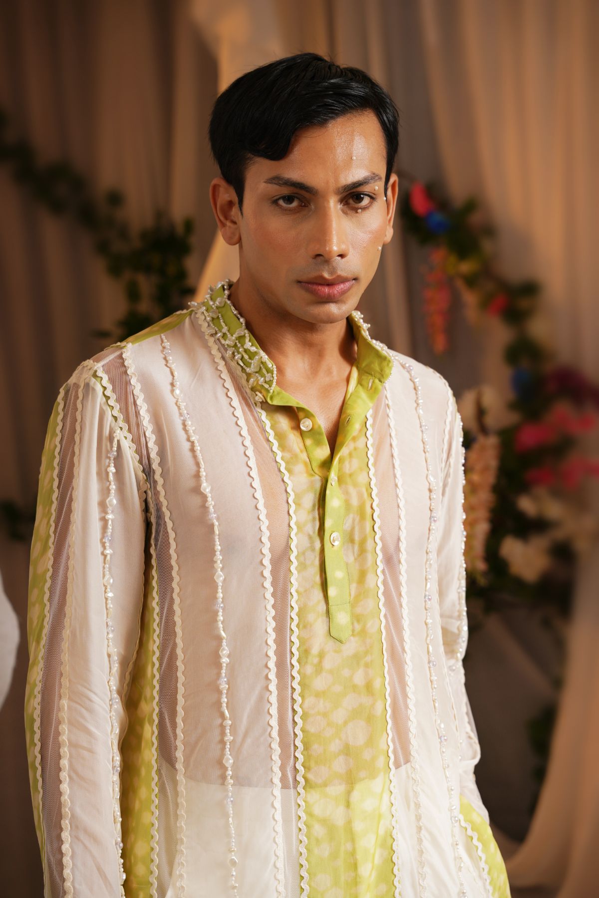 Beaded Panel Kurta With Straight Pants