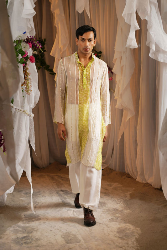 Beaded Panel Kurta With Straight Pants