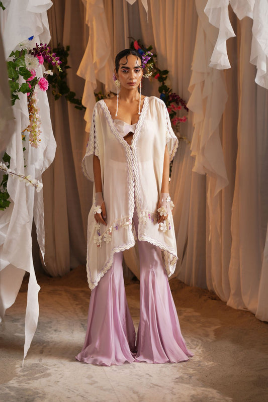 Scalloped Floret  Kaftan Wiyh Godet Sharar And A Printed Bustier