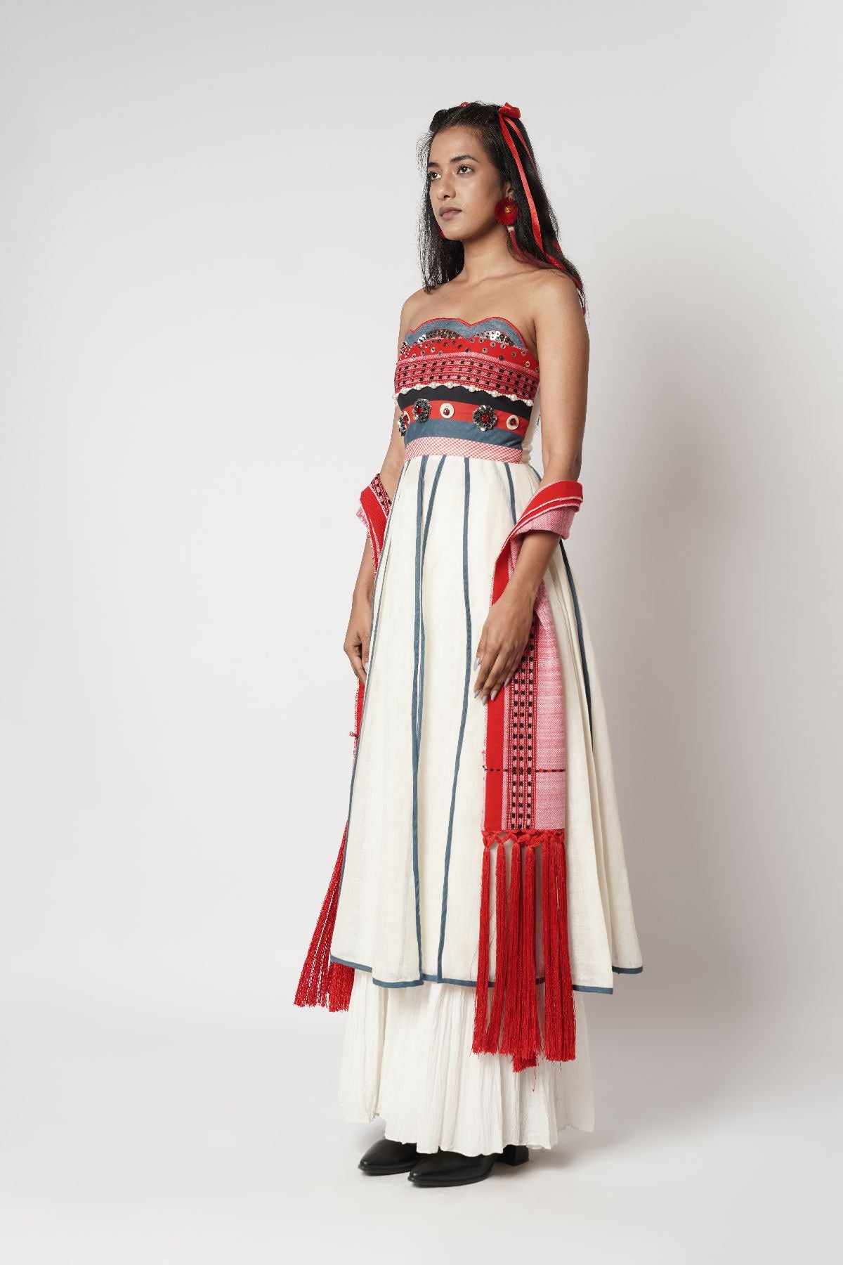 Mulli Paneled Scarf Corseted Kalidar Set