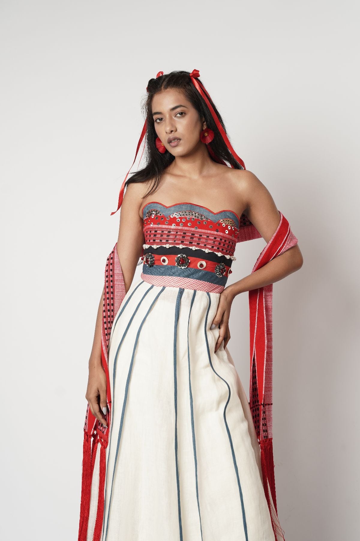 Mulli Paneled Scarf Corseted Kalidar Set