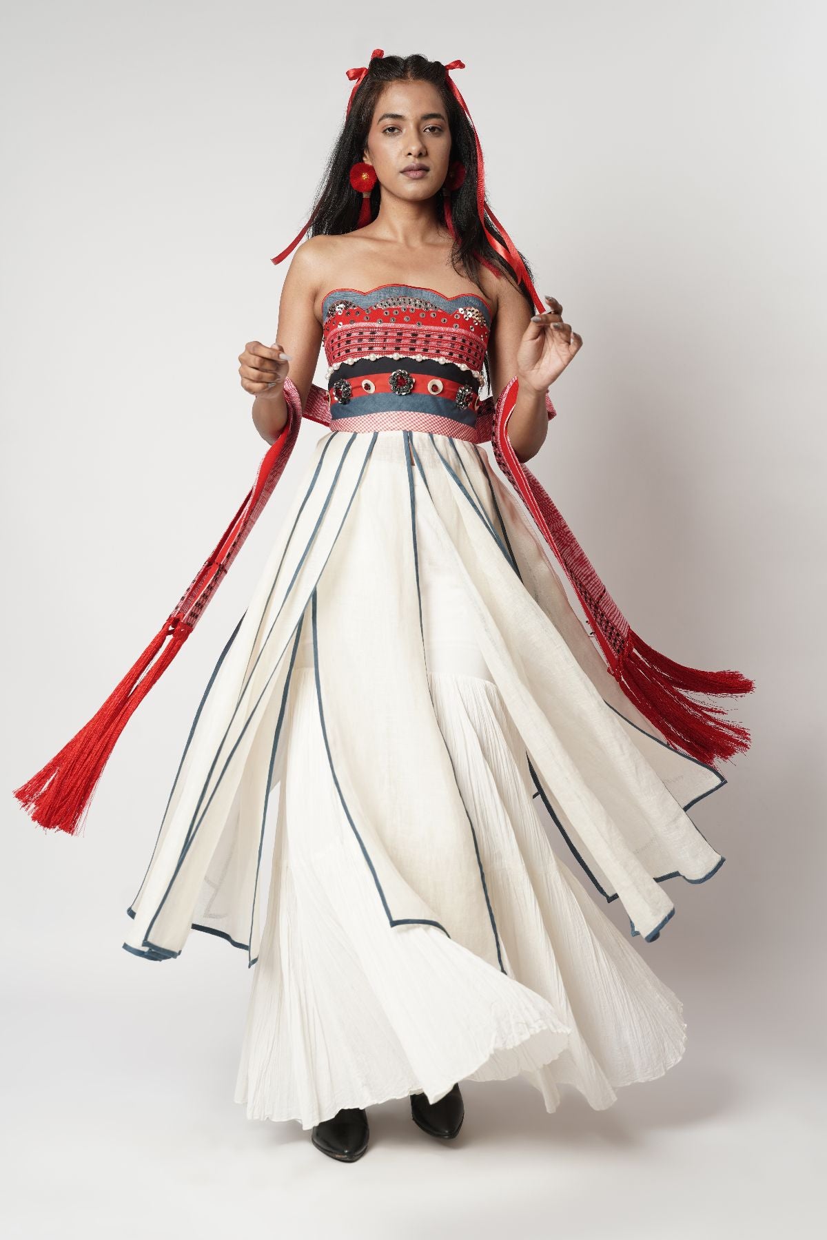 Mulli Paneled Scarf Corseted Kalidar Set