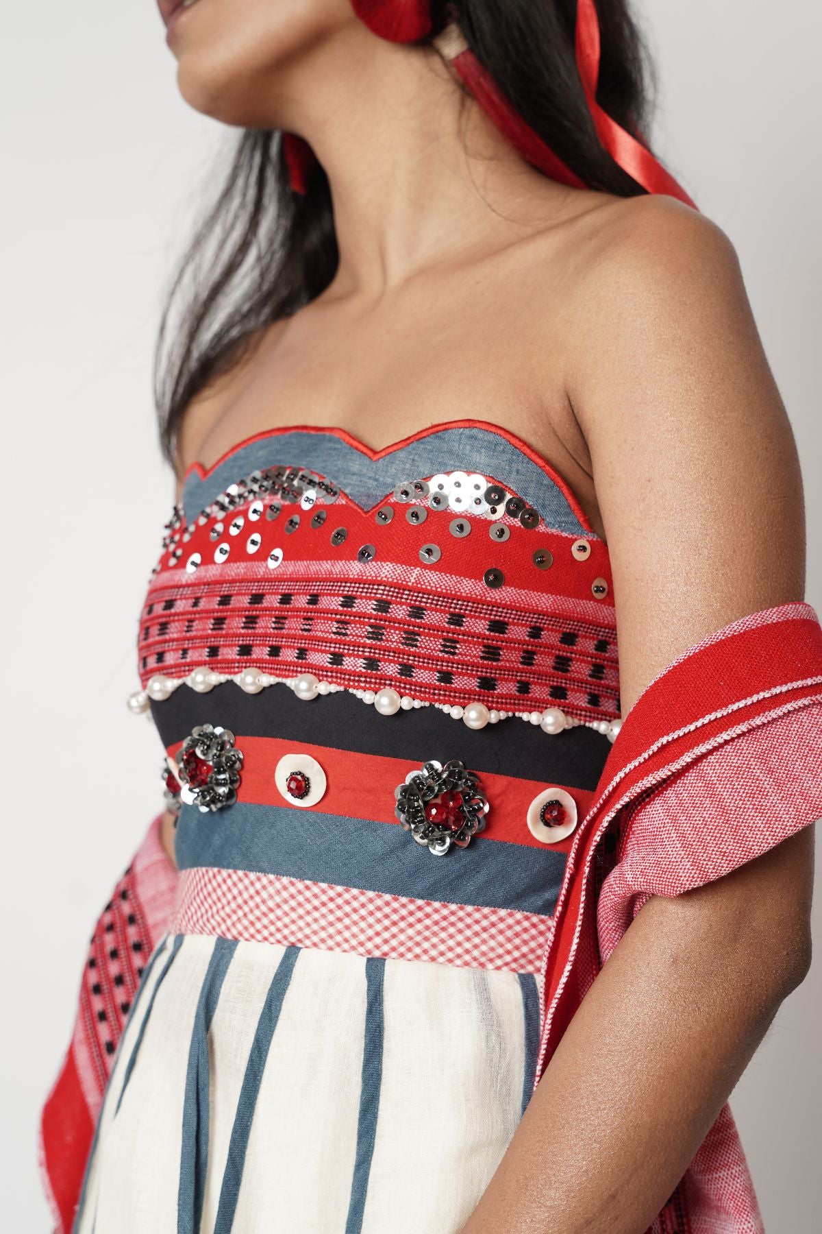 Mulli Paneled Scarf Corseted Kalidar Set