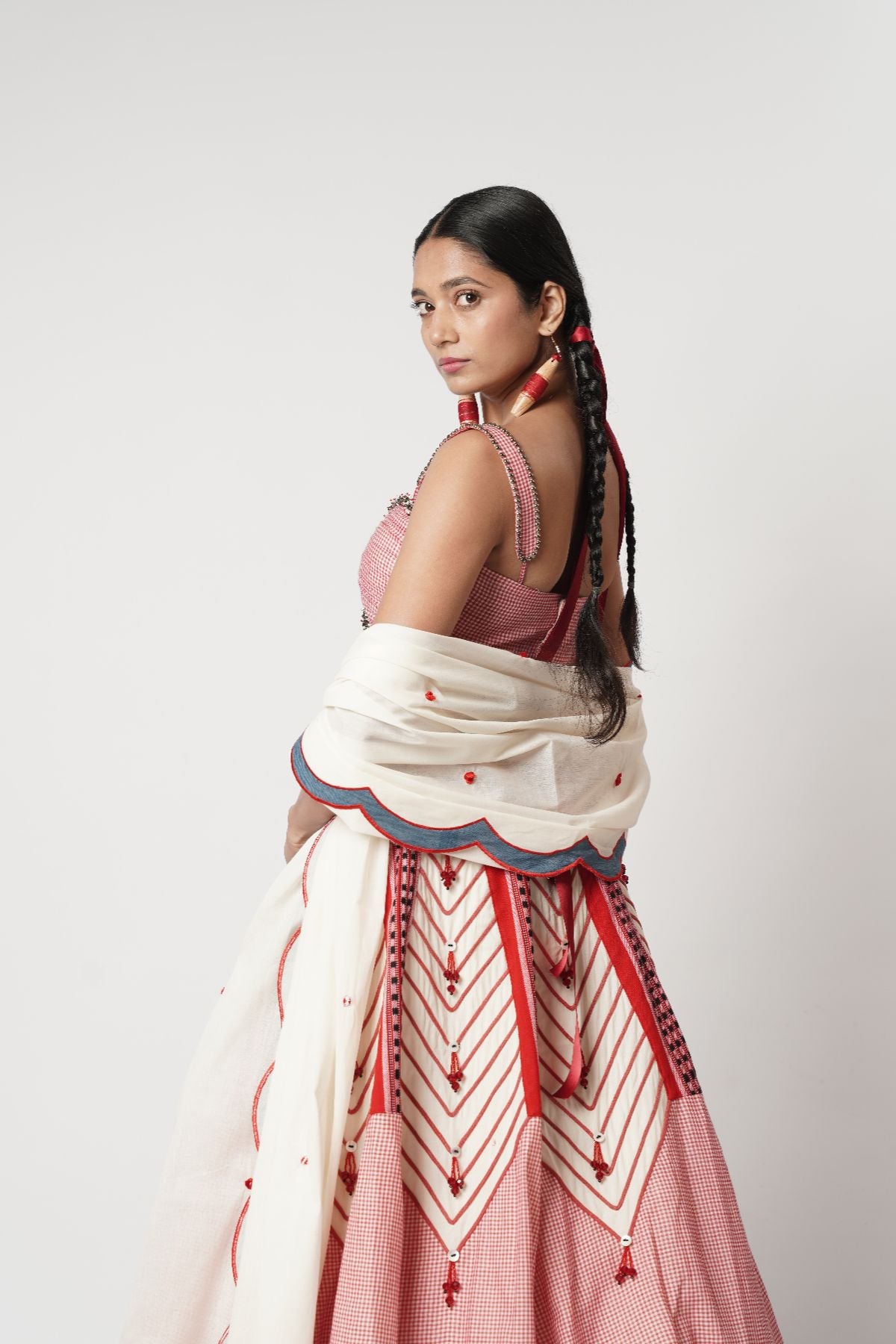 Gamcha Beaded Cord Lehenga Set