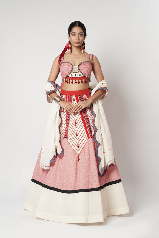 Gamcha Beaded Cord Lehenga Set