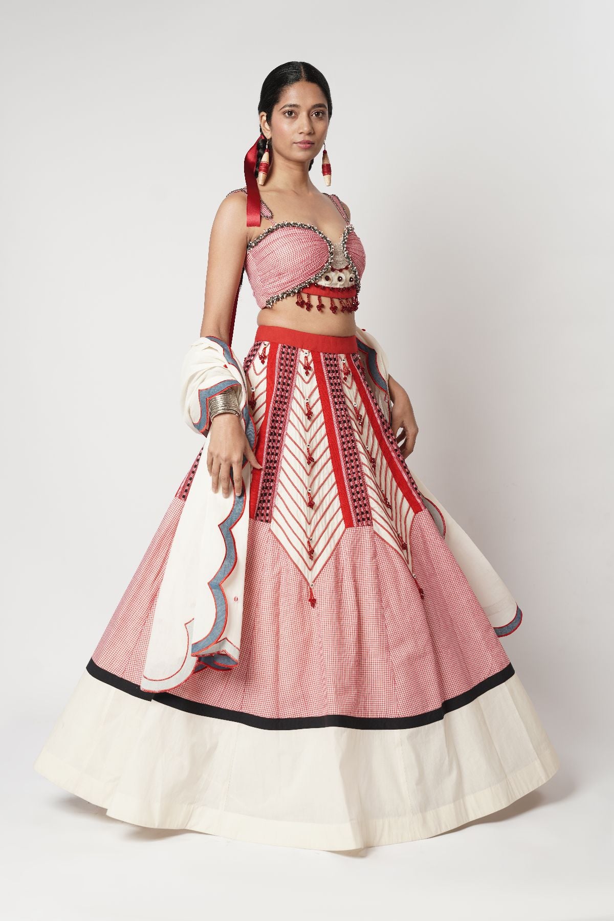 Gamcha Beaded Cord Lehenga Set