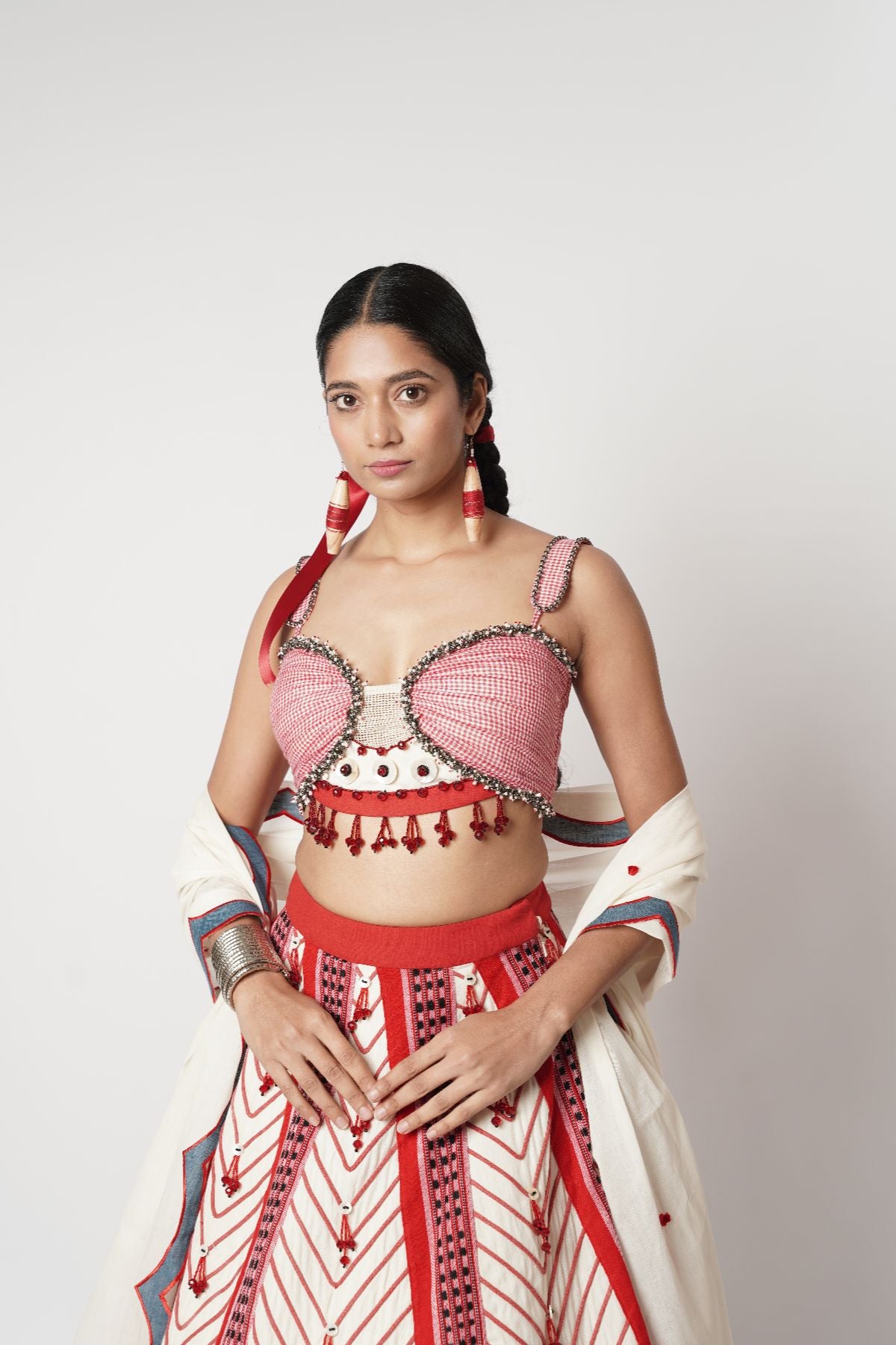 Gamcha Beaded Cord Lehenga Set