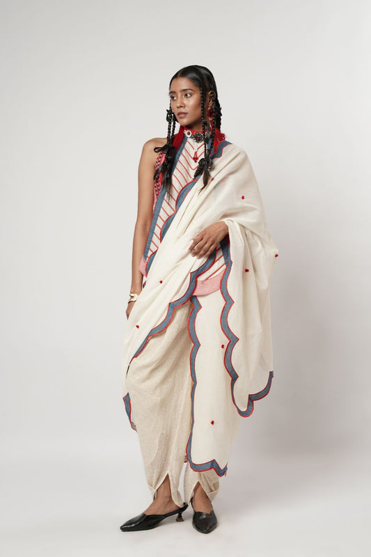 Cerulean Scalloped Dhoti Saree