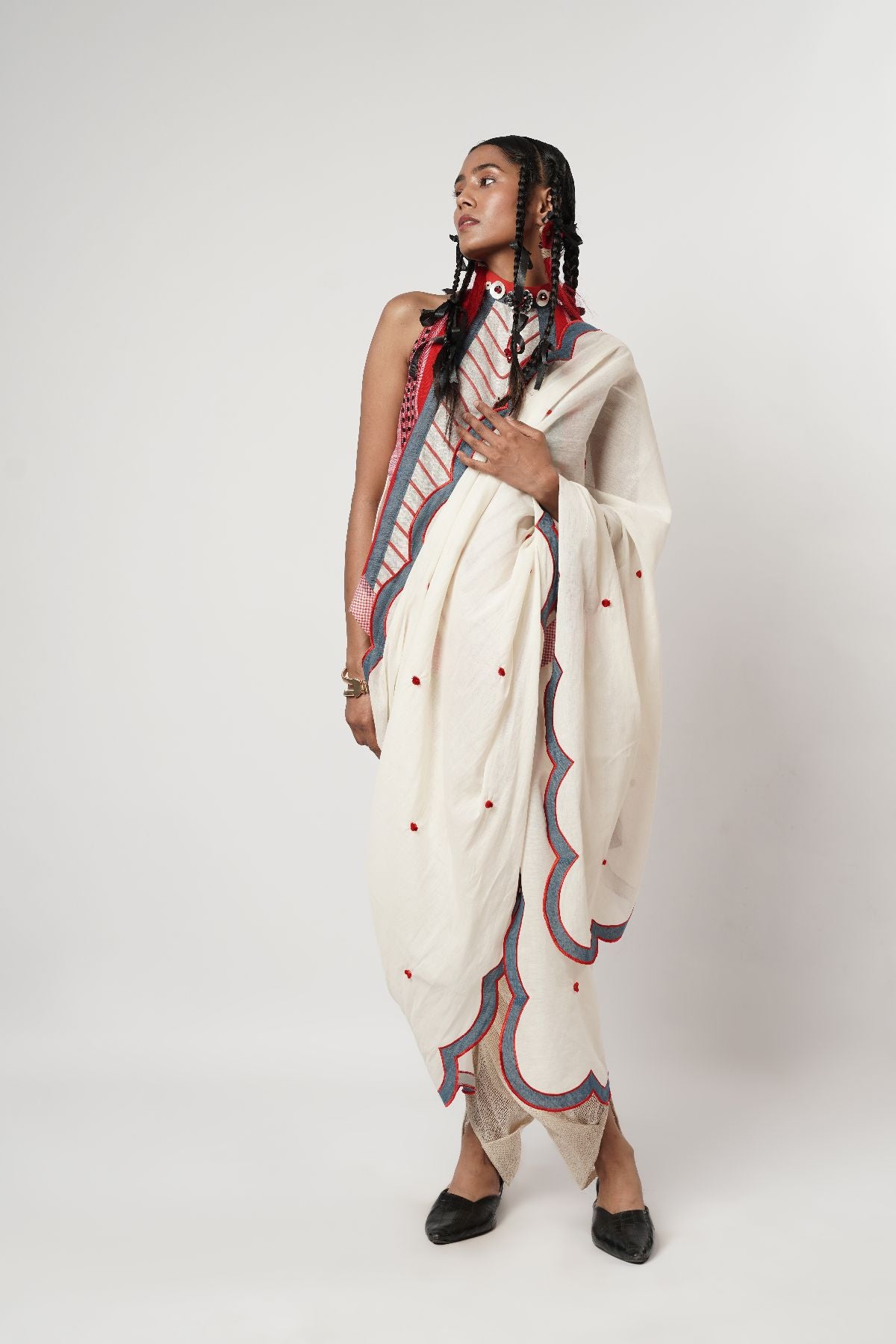 Cerulean Scalloped Dhoti Saree