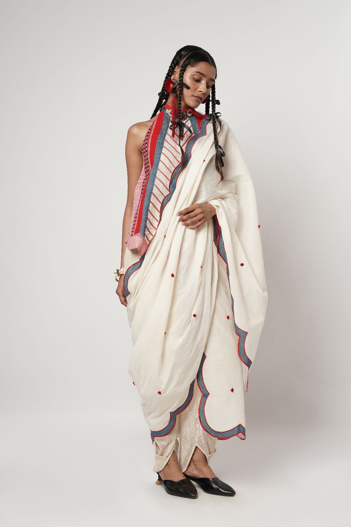 Cerulean Scalloped Dhoti Saree