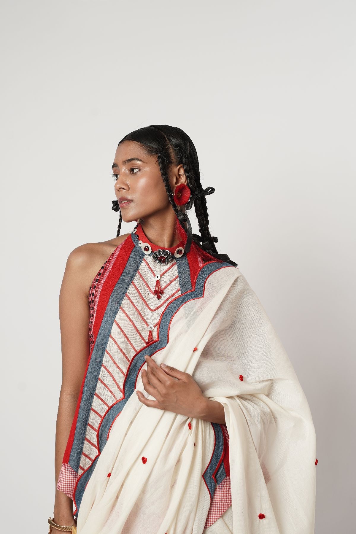 Cerulean Scalloped Dhoti Saree