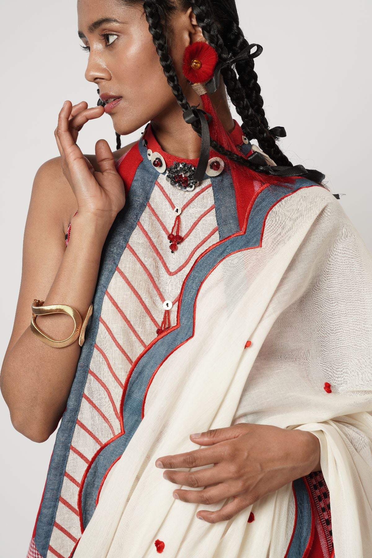 Cerulean Scalloped Dhoti Saree