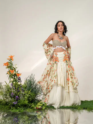 TANGERINE CASCADE LEHENGA