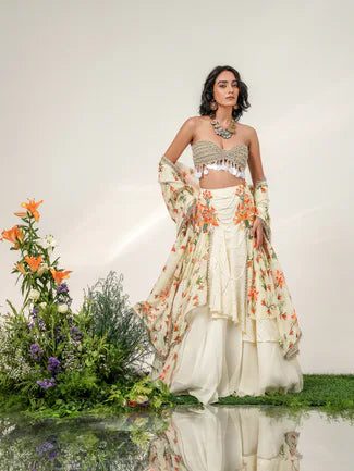TANGERINE CASCADE LEHENGA