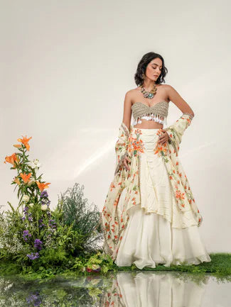 TANGERINE CASCADE LEHENGA