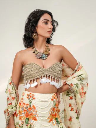 TANGERINE CASCADE LEHENGA