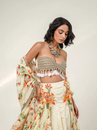 TANGERINE CASCADE LEHENGA