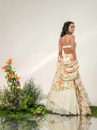 TANGERINE CASCADE LEHENGA