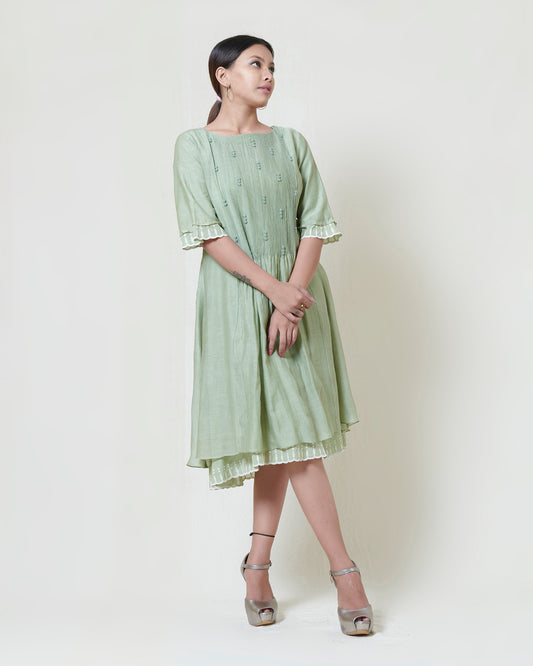 Soft mint kora chanderi layered dress