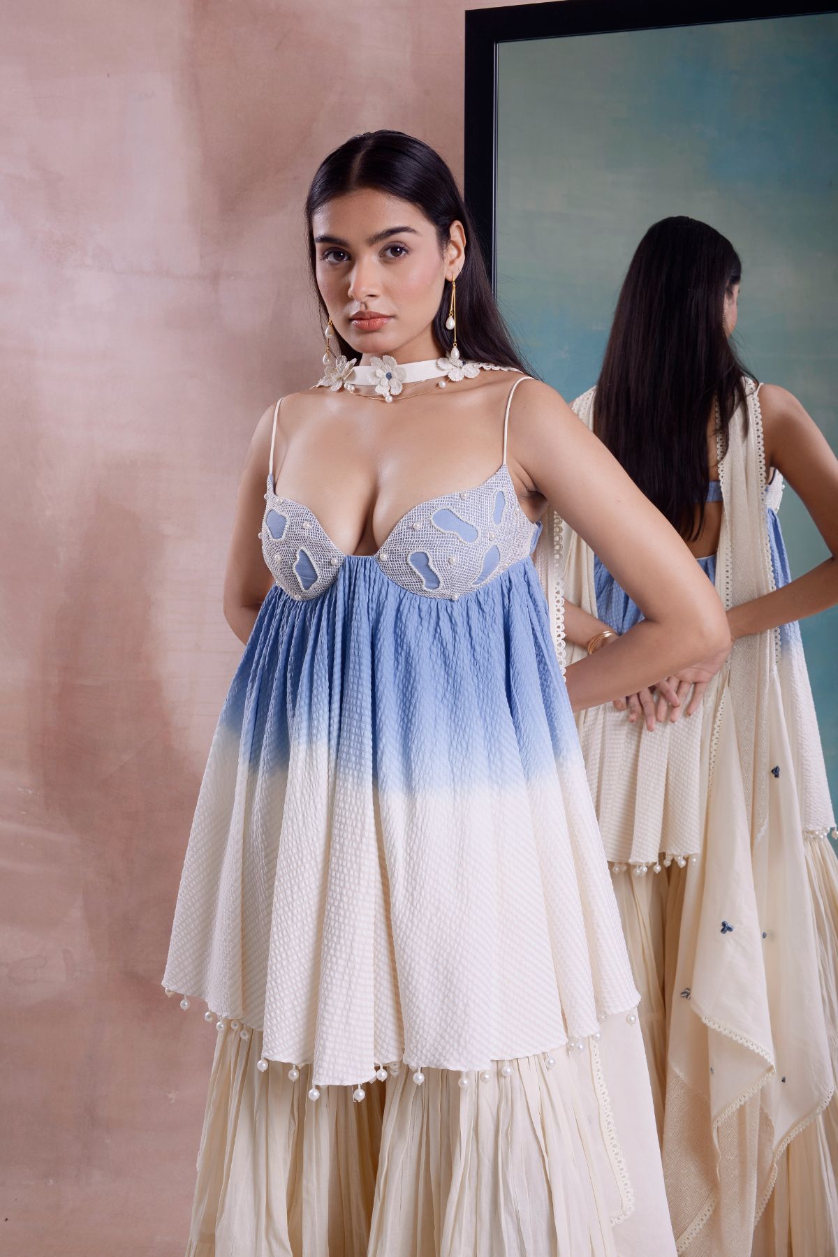 Ombre Beaded Bralette Tunic and Tiered Sharara