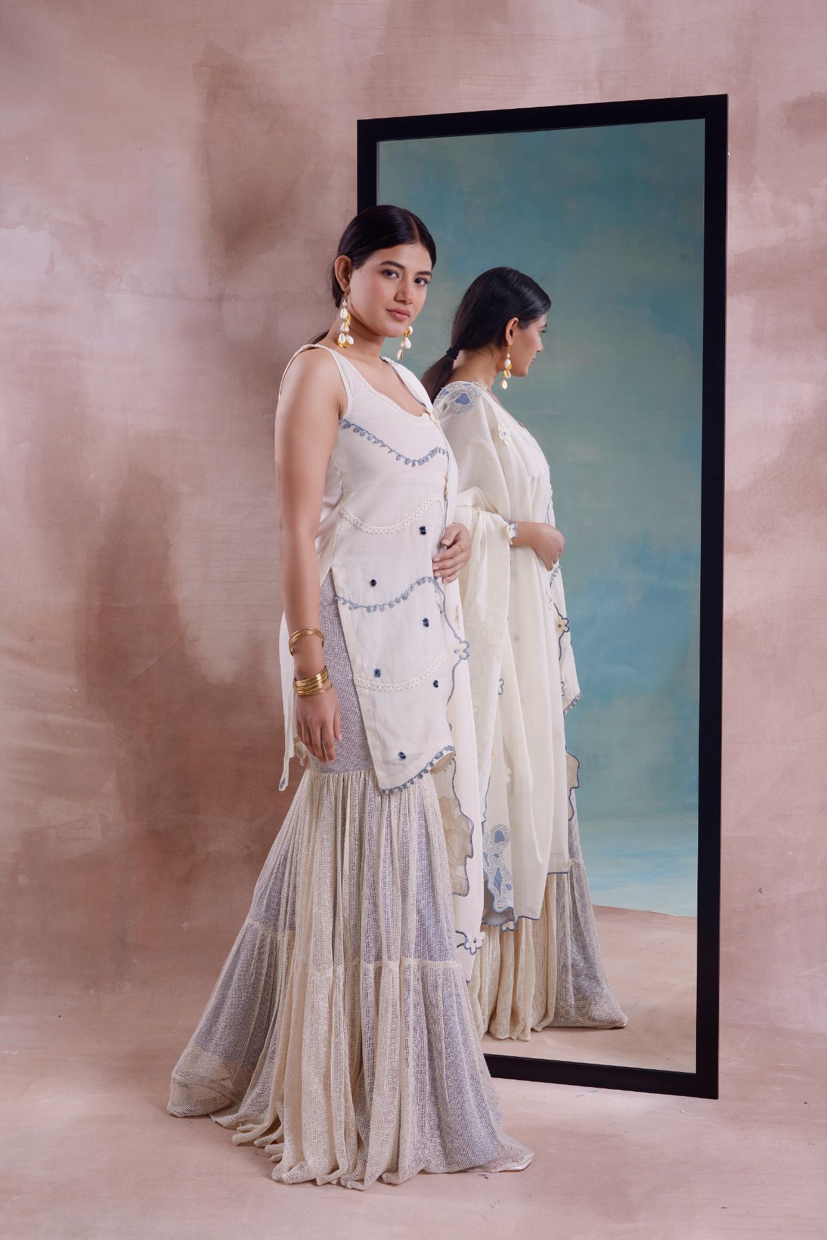 Wave Scalloped Short Kurta and Sharara Set