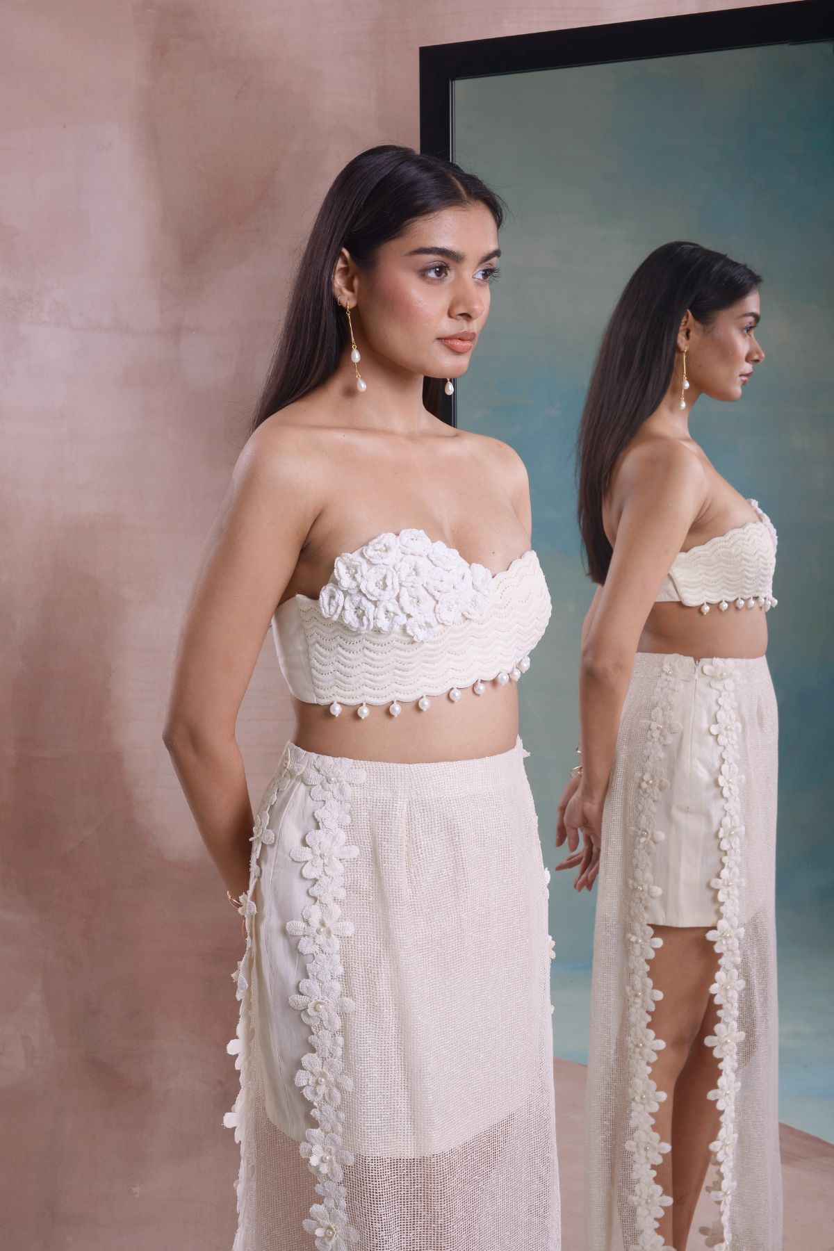 Floret Scalloped Straight Skirt with Floret Bustier