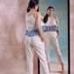 Embroidered Frill Top with Cropped Straight Pants