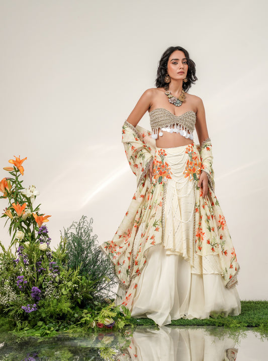 TANGERINE CASCADE LEHENGA