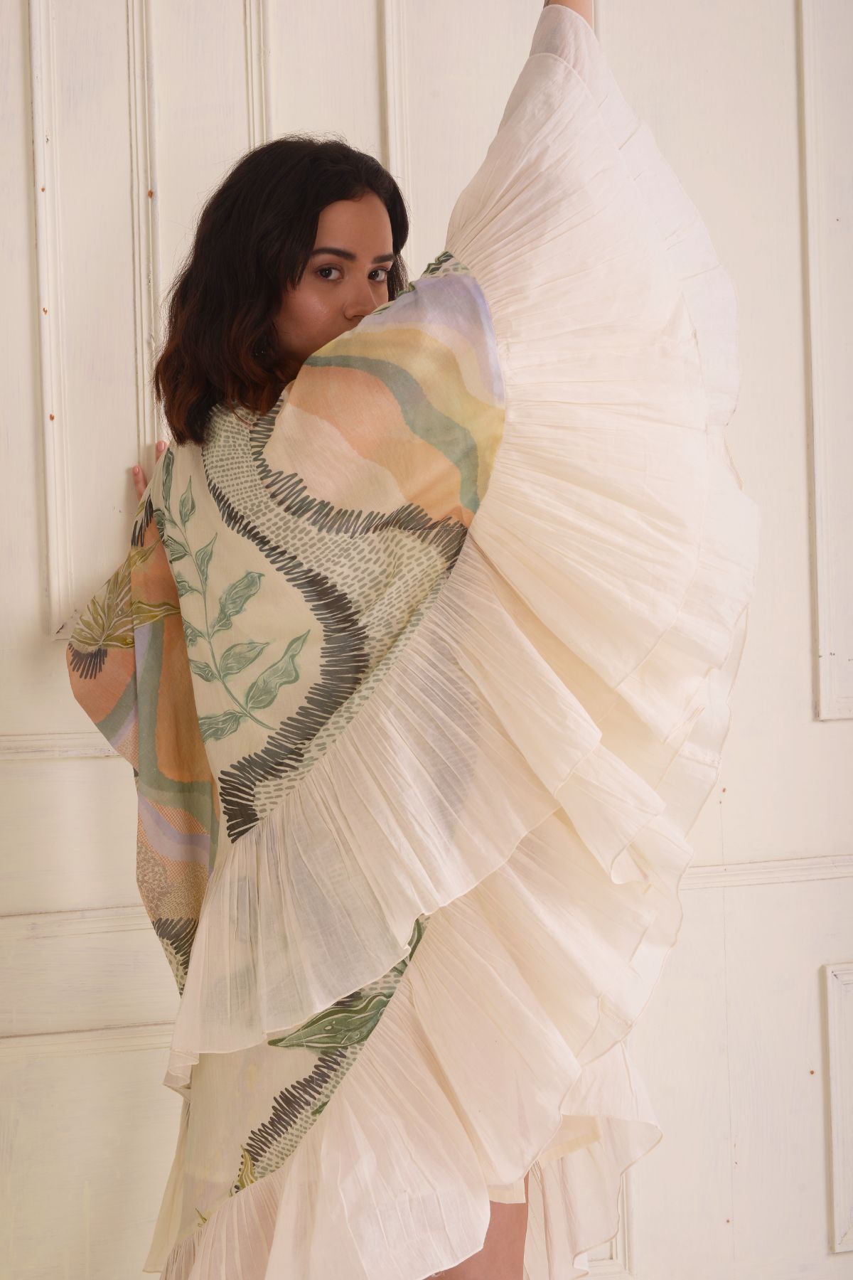 Asymmetrical printed kaftan dress