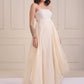 Draped gown with embroidered stripes