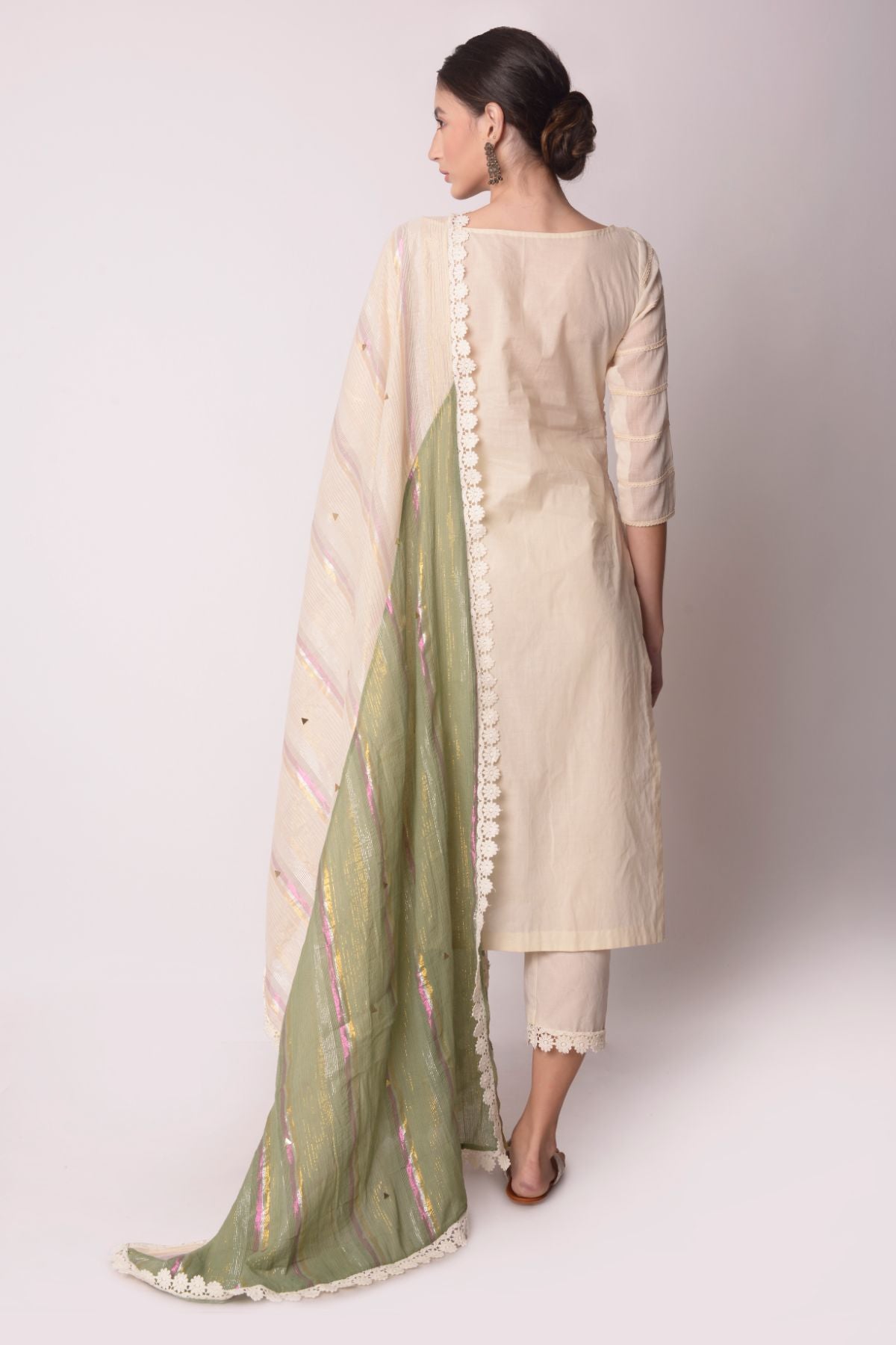 Patchwork Short Kurta With Pants And Dupatta