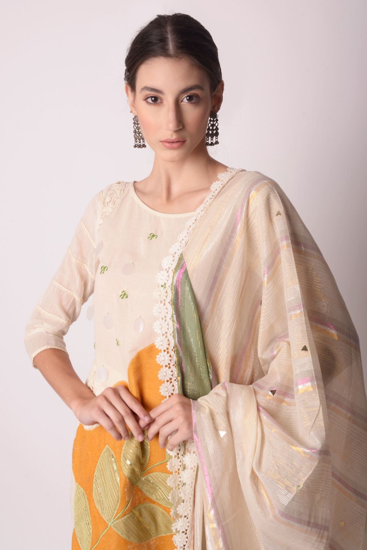 Patchwork Short Kurta With Pants And Dupatta