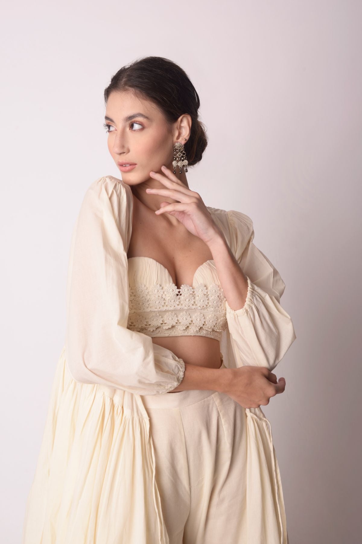 Flared Jacket With  Tiered Bustier And Sharara