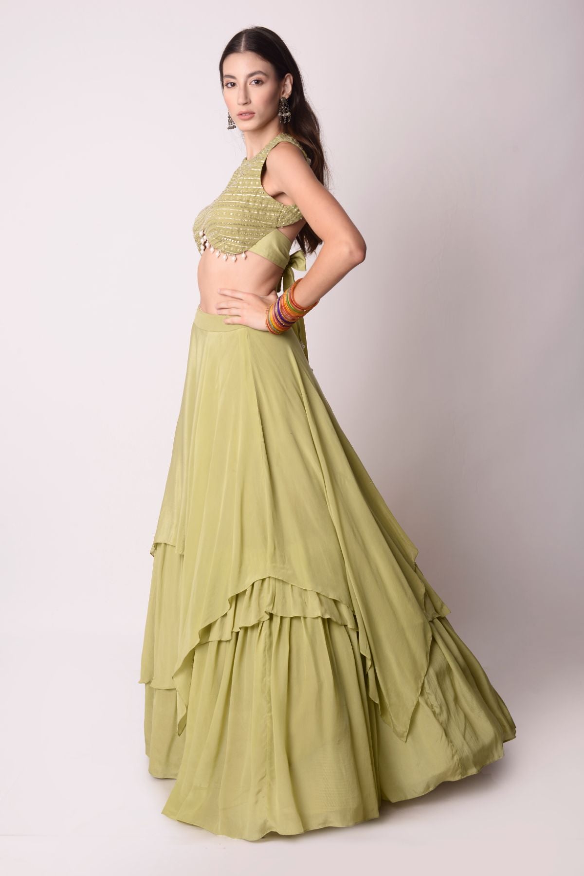 Asymmetrical Layered Lehenga Set