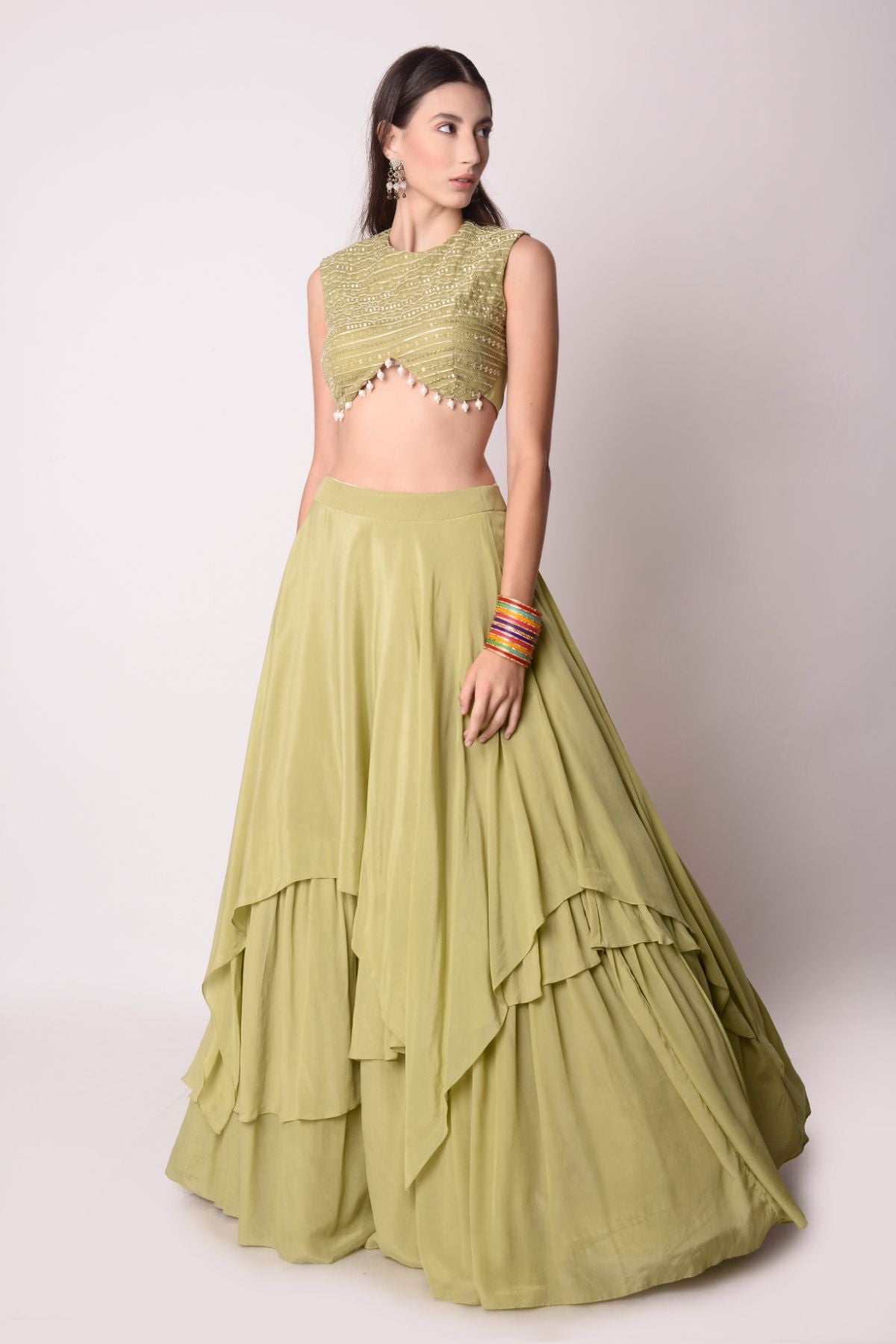 Buy online Sequined Top With Semi-stitched Layered Lehengas from ethnic  wear for Women by Apnisha for ₹949 at 59% off | 2024 Limeroad.com
