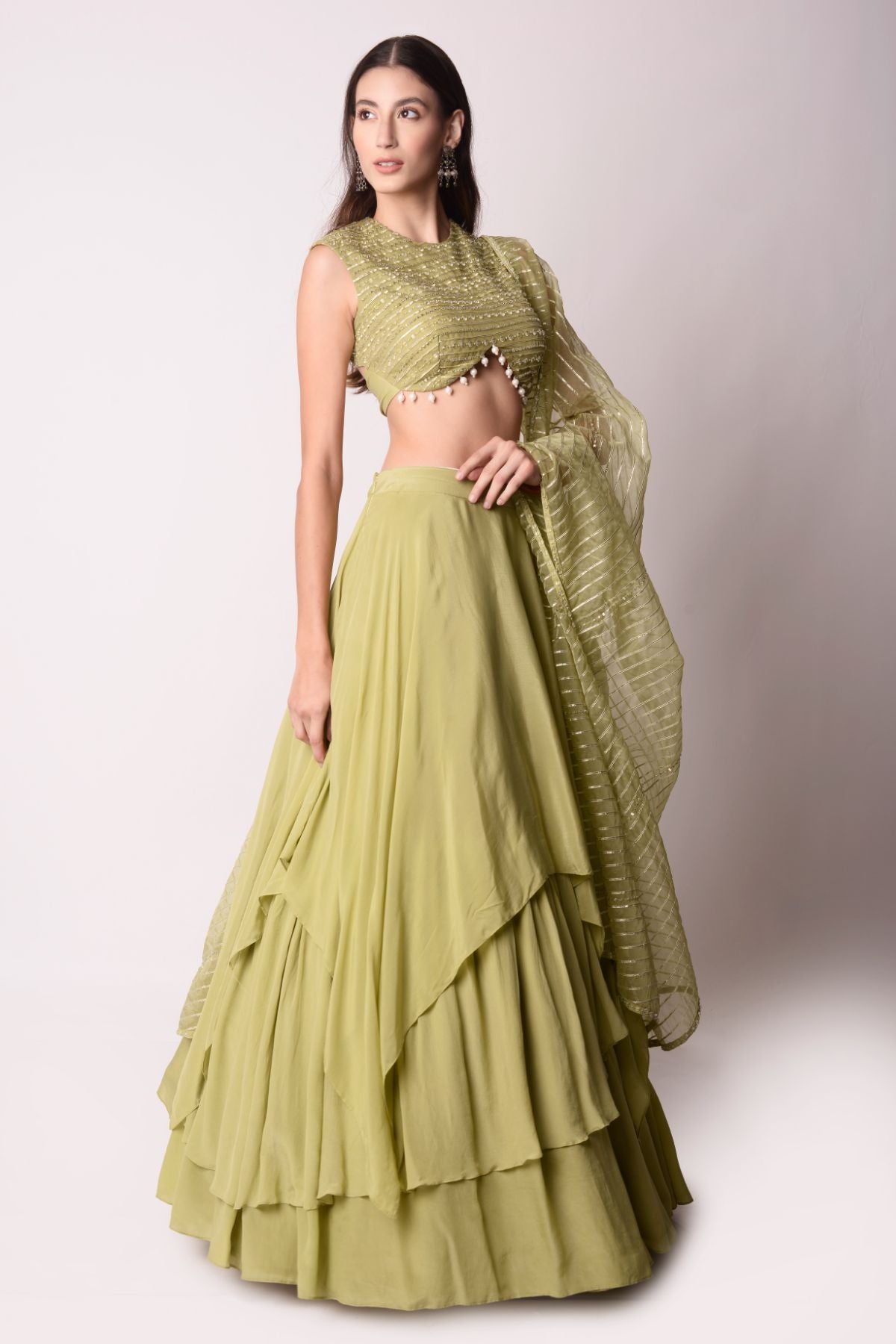 Asymmetrical Layered Lehenga Set