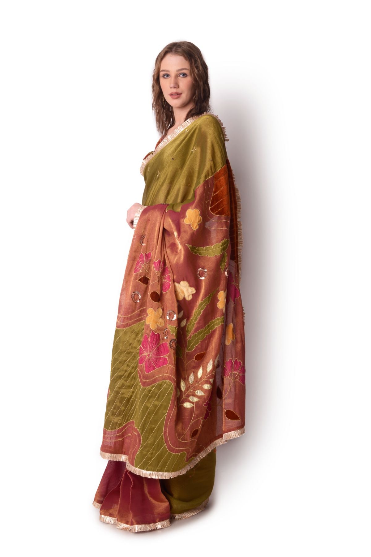 Patchwork Tissue Saree Paired With Blouse