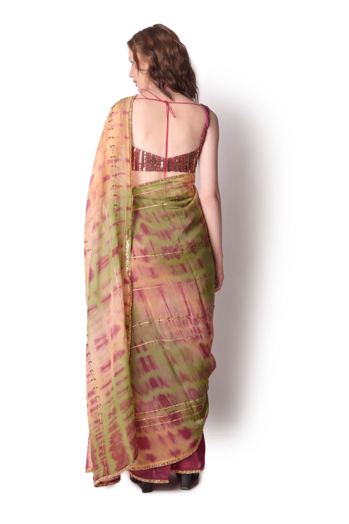 Tie-dye Saree Paired With Hand Embroidered Blouse