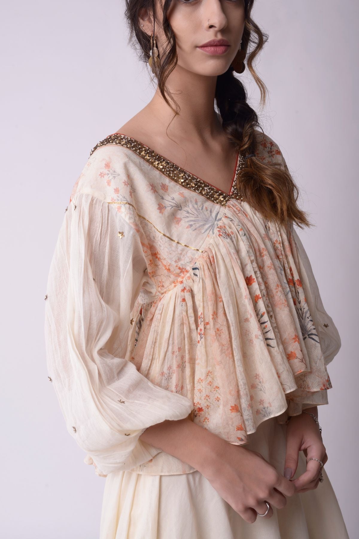 Asymmetrical Layered Skirt With Flared Kaftan Crop Top
