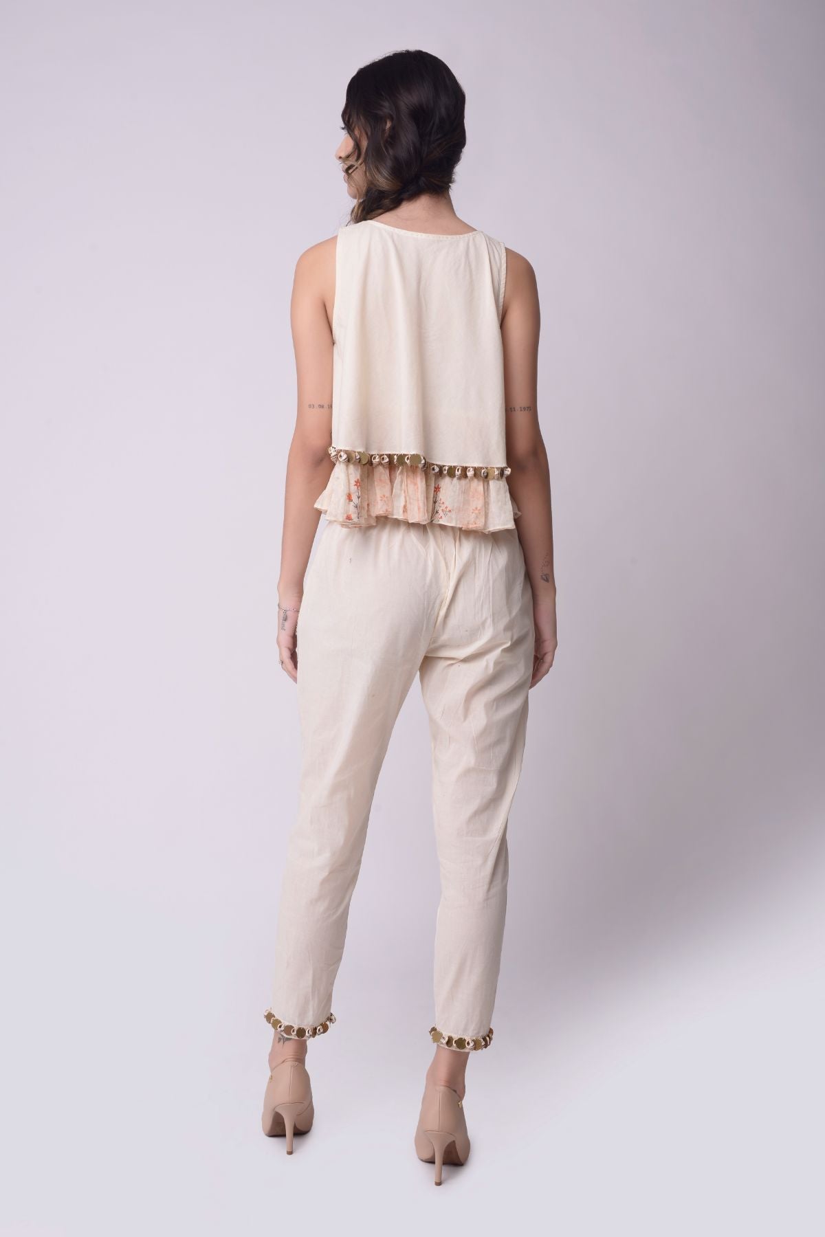 Flared Layered Crop Top With Cropped Pants