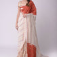 Appliqué Printed Godet Saree With Patchwork Smocking Crop Top.