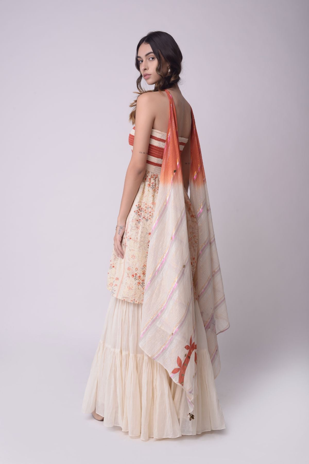Printed Smocking Tube Dress with Sharara Set