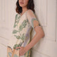 Printed kurta with beaded straight cropped pants and dupatta
